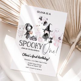 Pink Halloween Birthday 1st Spooky one 招待状