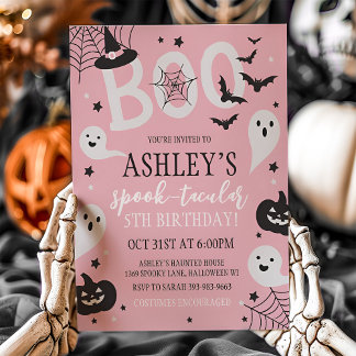 Pink Halloween Birthday Invitation 招待状