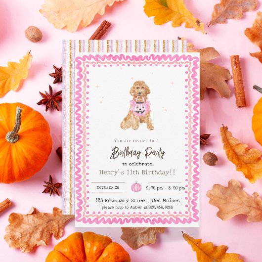 Pink Halloween Party Invitation dog halloween 招待状