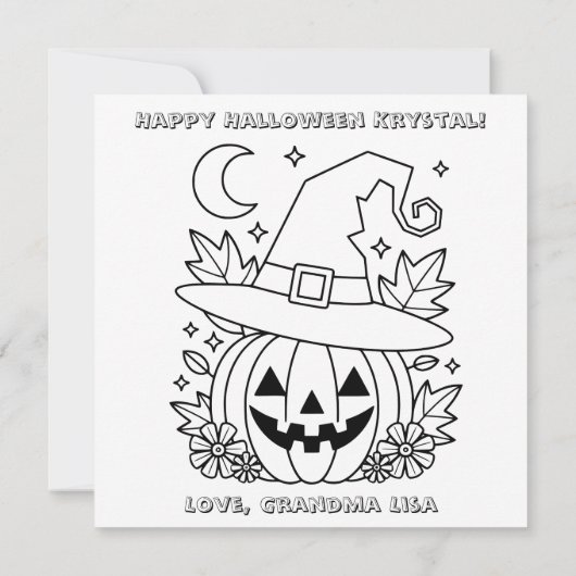 Pink Halloween Pumpkin & Coloring Page Personalize カード (裏面)