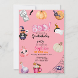 Pink Halloween Spooky One 1st Birthday Party 招待状