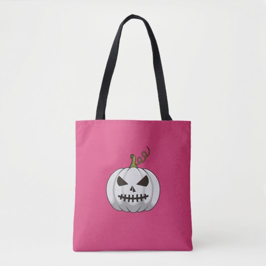 Pink Halloween Tote Bag With White Pumpkin トートバッグ (正面)