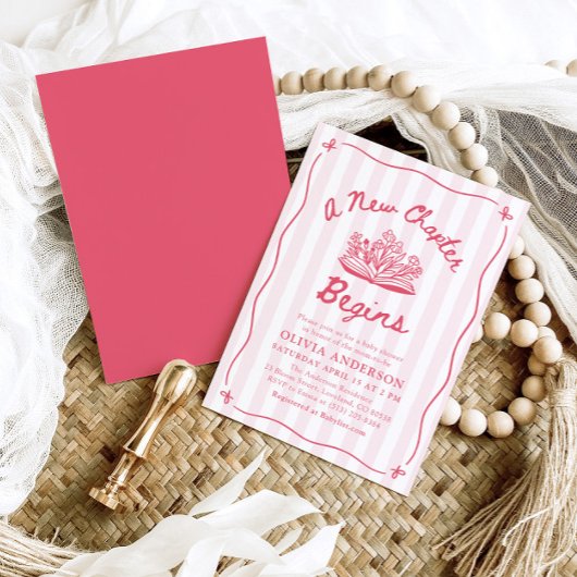 Pink Hand Drawn A New Chapter Begins Baby Shower 招待状