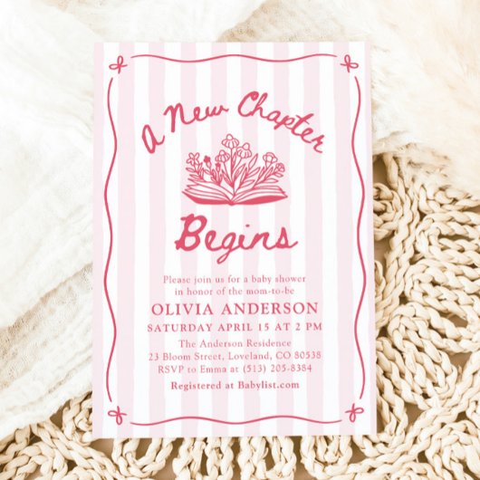Pink Hand Drawn A New Chapter Begins Baby Shower 招待状