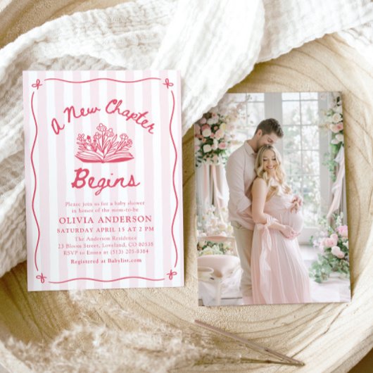 Pink Hand Drawn A New Chapter Begins Baby Shower 招待状