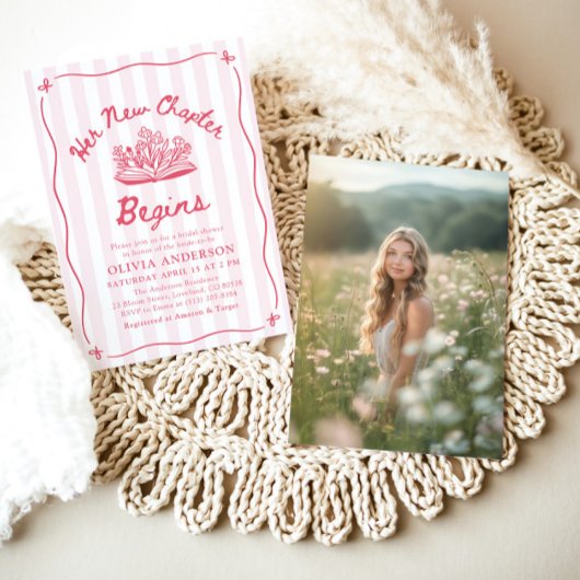 Pink Hand Drawn A New Chapter Begins Baby Shower 招待状