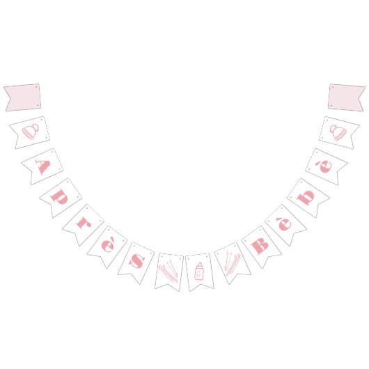 Pink Hand-Drawn Après Bébé Girl Baby Shower バンティングフラッグ (全)