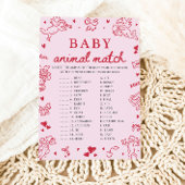 Pink Hand Drawn Baby Animal Match Baby Shower Game 招待状