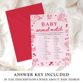 Pink Hand Drawn Baby Animal Match Baby Shower Game 招待状