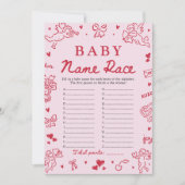 Pink Hand Drawn Baby Name Race Baby Shower Game 招待状 (正面)