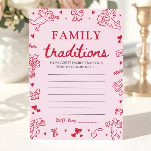 Pink Hand Drawn Baby Shower Family Traditions Game 招待状