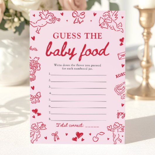 Pink Hand Drawn Baby Shower Guess The Baby Food 招待状