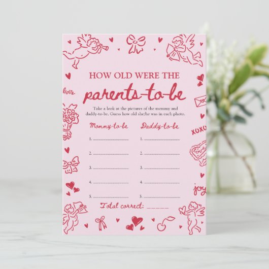 Pink Hand Drawn Baby Shower How Old Were They 招待状 (スタンド正面)