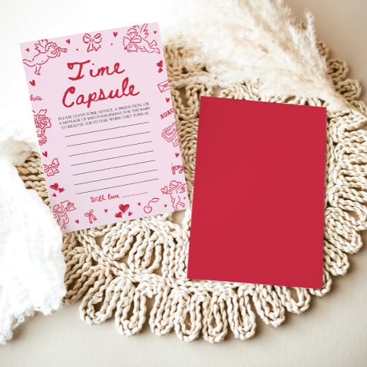 Pink Hand Drawn Baby Shower Time Capsule Game 招待状