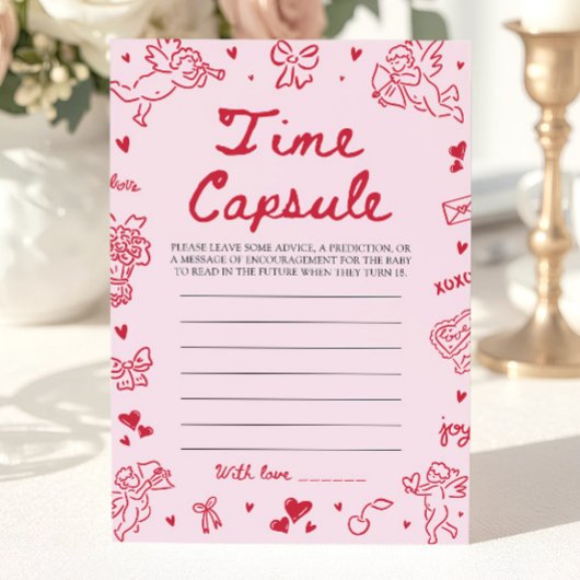 Pink Hand Drawn Baby Shower Time Capsule Game 招待状