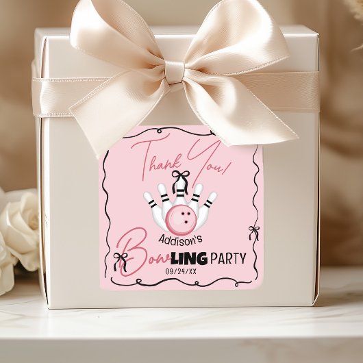 Pink Hand Drawn BOWling Bows Birthday Party Favor スクエアシール
