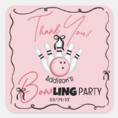 Pink Hand Drawn BOWling Bows Birthday Party Favor スクエアシール (正面)