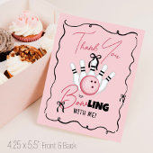 Pink Hand Drawn BOWling Bows Girl Birthday Party サンキューカード