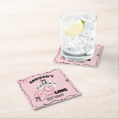 Pink Hand Drawn BOWling Bows Girl Birthday Party スクエアペーパーコースター (インサイチュ)