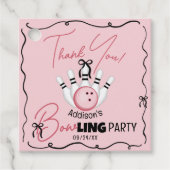 Pink Hand Drawn BOWling Bows Girl Birthday Party フェイバータグ (正面)