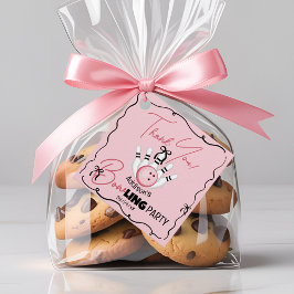 Pink Hand Drawn BOWling Bows Girl Birthday Party フェイバータグ