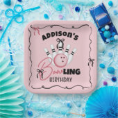 Pink Hand Drawn BOWling Bows Girl Birthday Party ペーパープレート (パーティー)