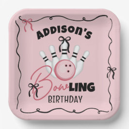 Pink Hand Drawn BOWling Bows Girl Birthday Party ペーパープレート