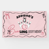 Pink Hand Drawn BOWling Bows Girl Birthday Party 横断幕 (横)