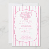 Pink Hand Drawn Bun In The Oven Girl Baby Shower 招待状 (正面)
