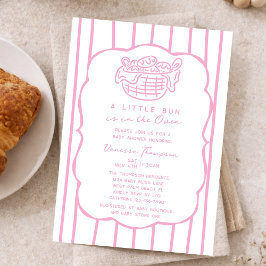 Pink Hand Drawn Bun In The Oven Girl Baby Shower 招待状