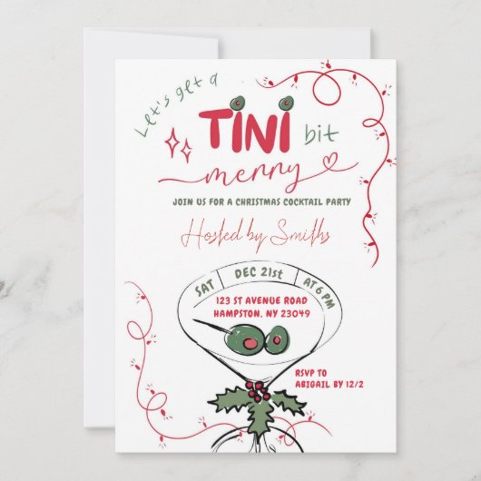 Pink Hand Drawn Christmas Cocktail Party 招待状 (正面)