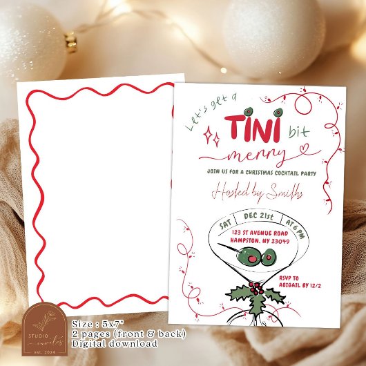 Pink Hand Drawn Christmas Cocktail Party 招待状