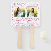 Pink Hand Drawn Doodle Graduation 2 Photo White ハンドファン (正面&裏面)