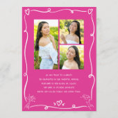Pink Hand Drawn Doodles Graduate 4 Photo White Fun 案内状 (裏面)