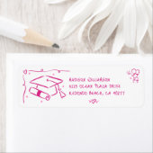 Pink Hand Drawn Doodles Graduate Cap White Address ラベル (インサイチュ)