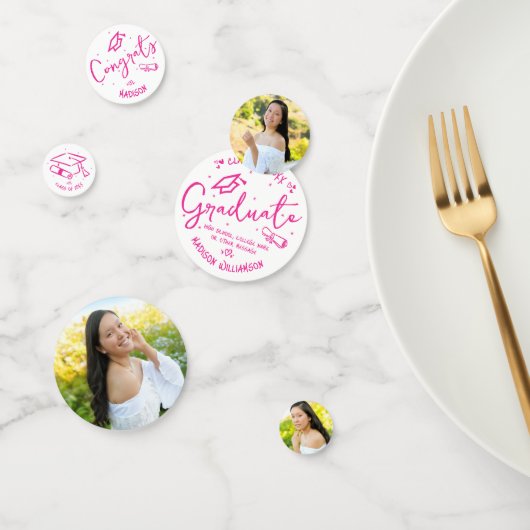 Pink Hand Drawn Doodles Graduation 3 Photo White コンフェッティ (グループ)