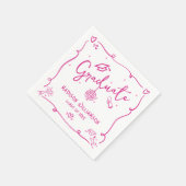 Pink Hand Drawn Doodles White Graduation Quirky スタンダードカクテルナプキン (角)