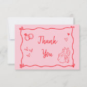 Pink Hand Drawn Heart Whimsical Modern サンキューカード (正面)