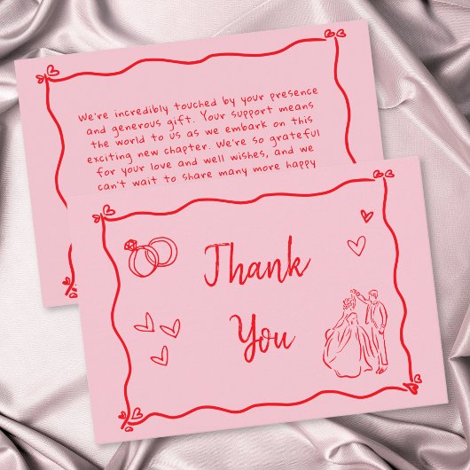 Pink Hand Drawn Heart Whimsical Modern サンキューカード