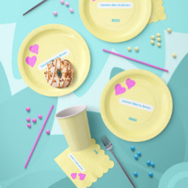 Pink Hand-drawn Hearts For Dreamers ペーパープレート