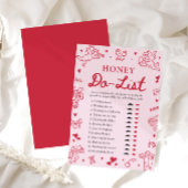 Pink Hand Drawn Honey Do List Bridal Shower Game 招待状
