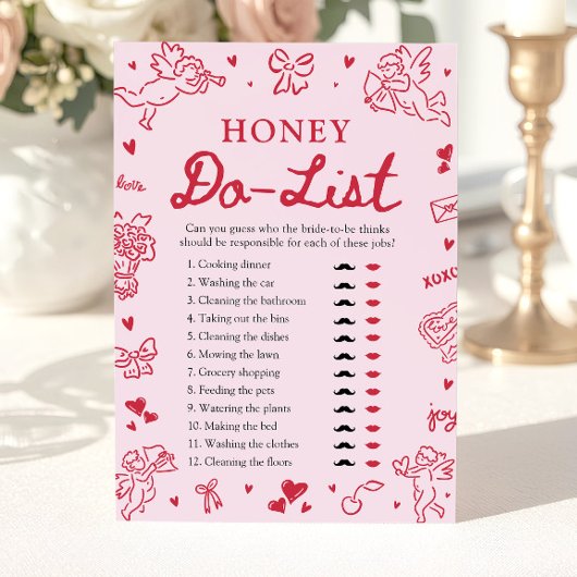 Pink Hand Drawn Honey Do List Bridal Shower Game 招待状