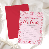 Pink Hand Drawn How Old Was The Bride Game  招待状