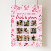 Pink Hand Drawn How Old Were Bride & Groom Sign ポスター