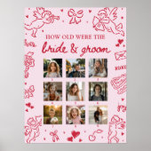 Pink Hand Drawn How Old Were Bride & Groom Sign ポスター (正面)