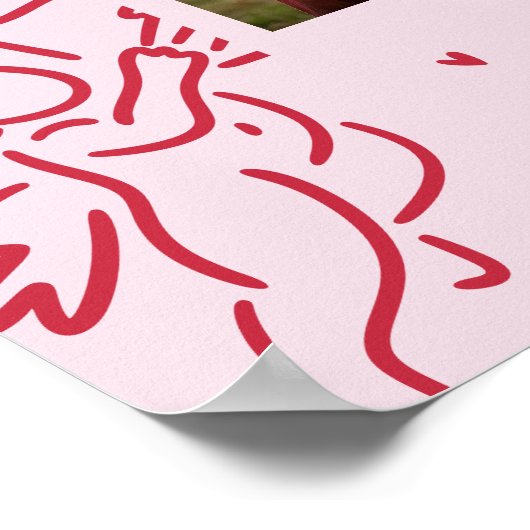 Pink Hand Drawn How Old Were Bride & Groom Sign ポスター (角)