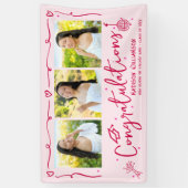 Pink Hand Drawn Red Doodles Graduation 3 Photo Fun 横断幕 (縦)