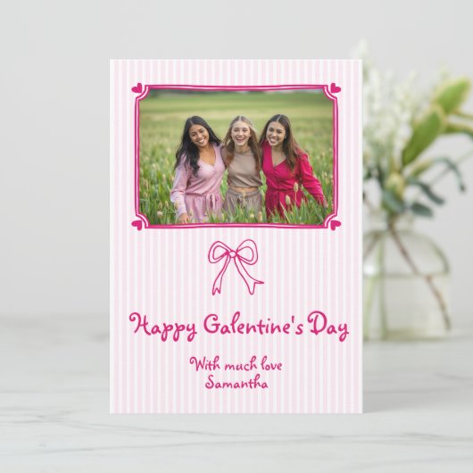 Pink hand drawn scribble Galentine's Day photo シーズンカード (スタンド正面)