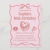 Pink Hand-Drawn Sweets Sweet 16 Birthday  招待状 (正面)