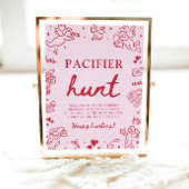 Pink Hand Drawn Valentine Baby Pacifier Hunt Game ポスター